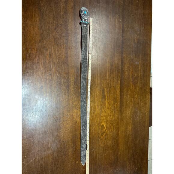 Western Cowgirl 100% Genuine Leather Belt Women S/M Turquoise Buckle Festival - Picture 5 of 6